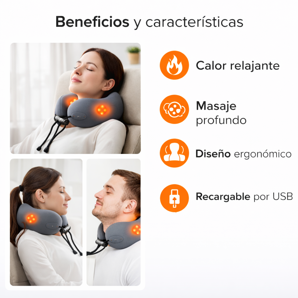 Masajeador térmico de cuello con calor y masaje profundo